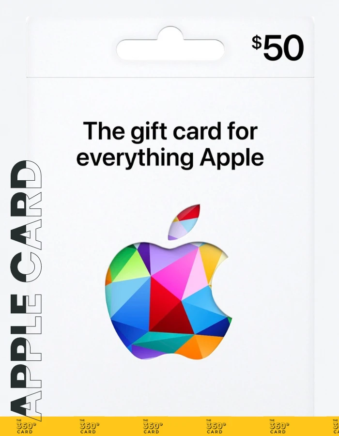 50$- Apple Gift Card (Email Delivery), An Apple gift card featuring the phrase "The gift card for everything Apple" displayed prominently on its design.